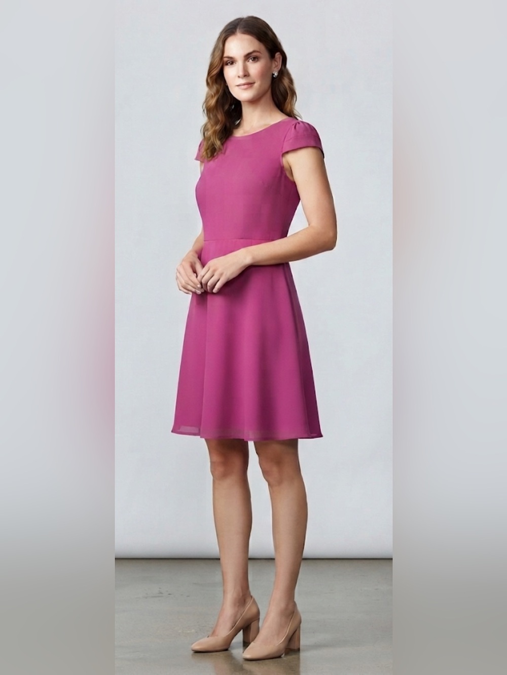 Darling London Magenta Fit & Flare Skater Dress S Flutter Sleeve